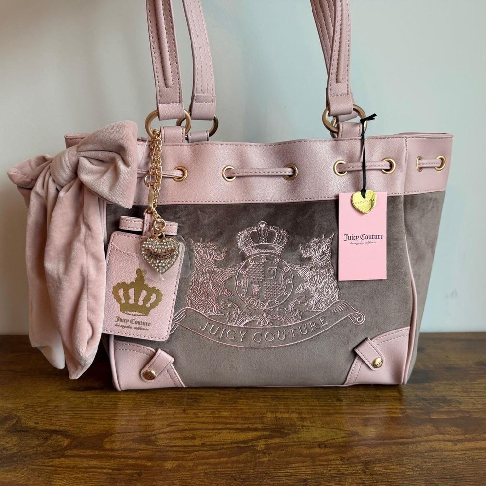 New Juicy Couture Classic Scottie Dogs Daydreamer Viral Tote Bag Pink Brown